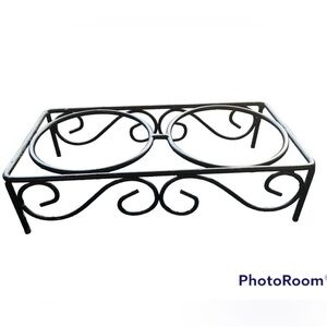 WROUGHT IRON scroll work hand crafted black 2 dog bowl stand feeder decor ergo